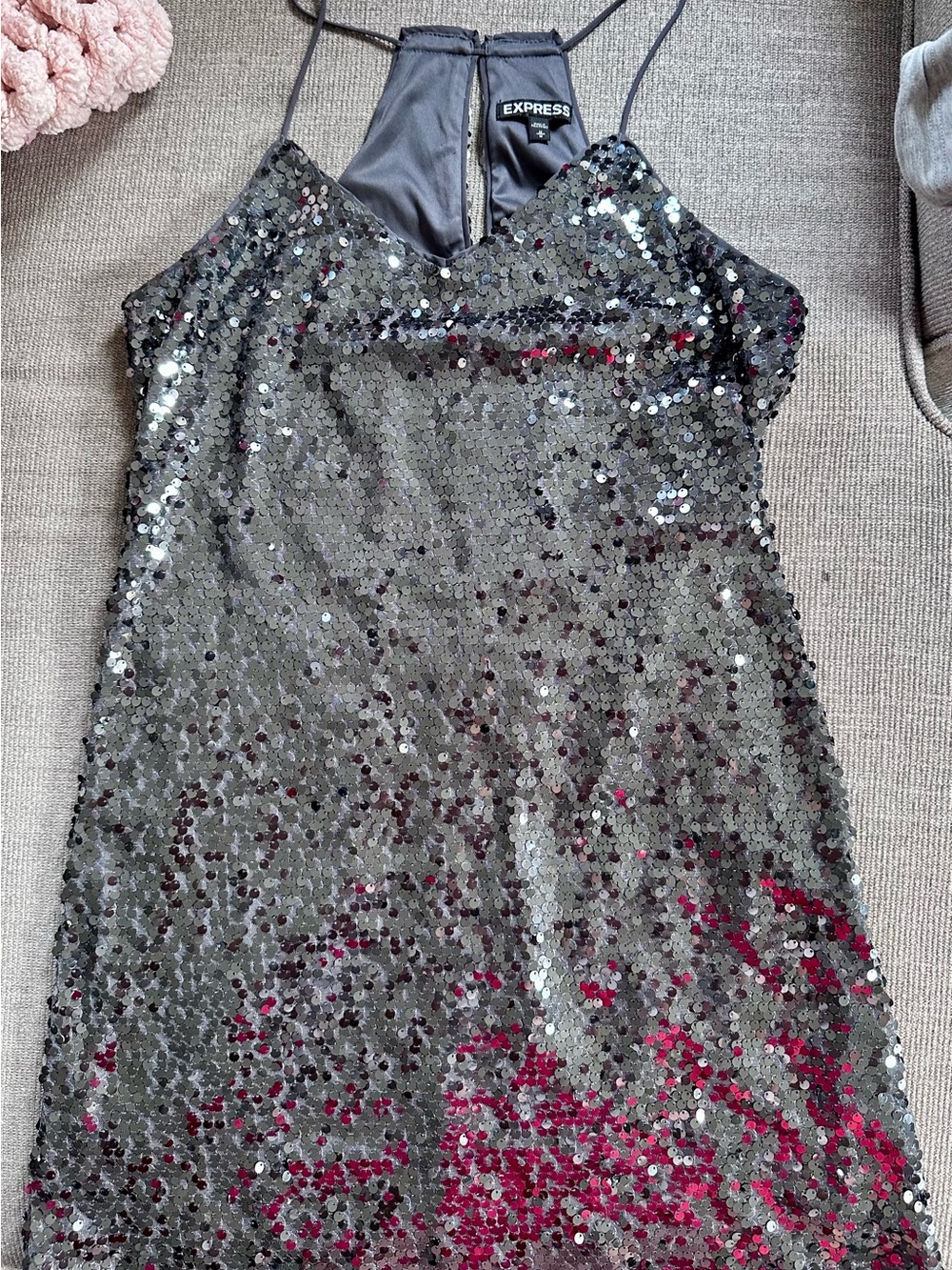 Express Women's Silver Sequin Slip Dress